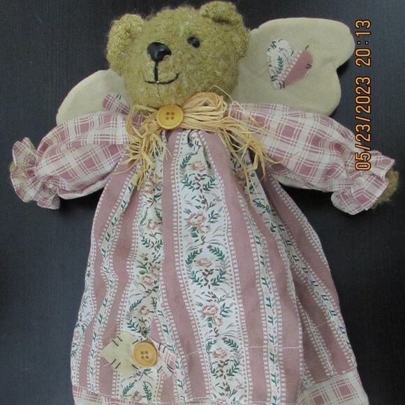 PLUSH STUFFED SHELVE SITTER ANGEL TEDDYBEAR COTTAGECORE DRESS - Picture 1 of 8